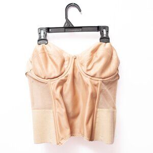 VTG Strapless Satin Bustier Corset Top 36D Longline Boned Beige Bridal Coquette